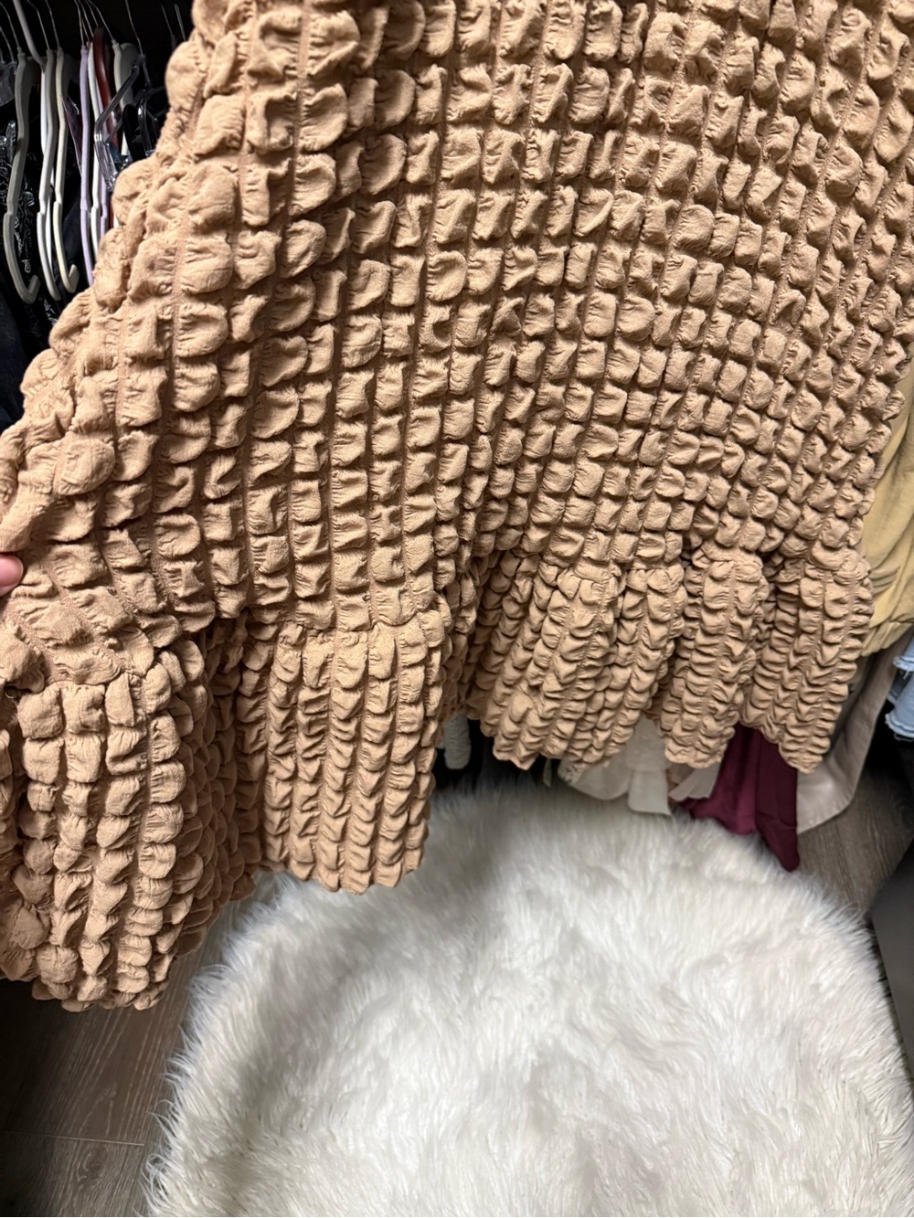 Textured Ruched Camel Midi Dress - Picture 6 of 6